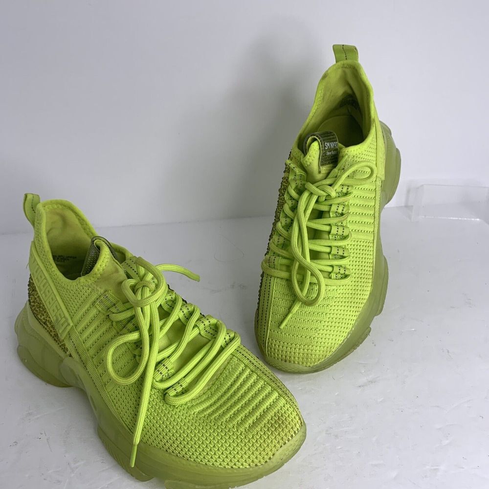 Steve MaddenMAXIMA Womens Lime Multi Rhinestone Sneakers Shoes Size 9.5